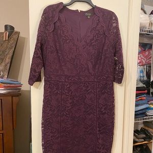 Lace 3/4 sleeve plum sheath dress